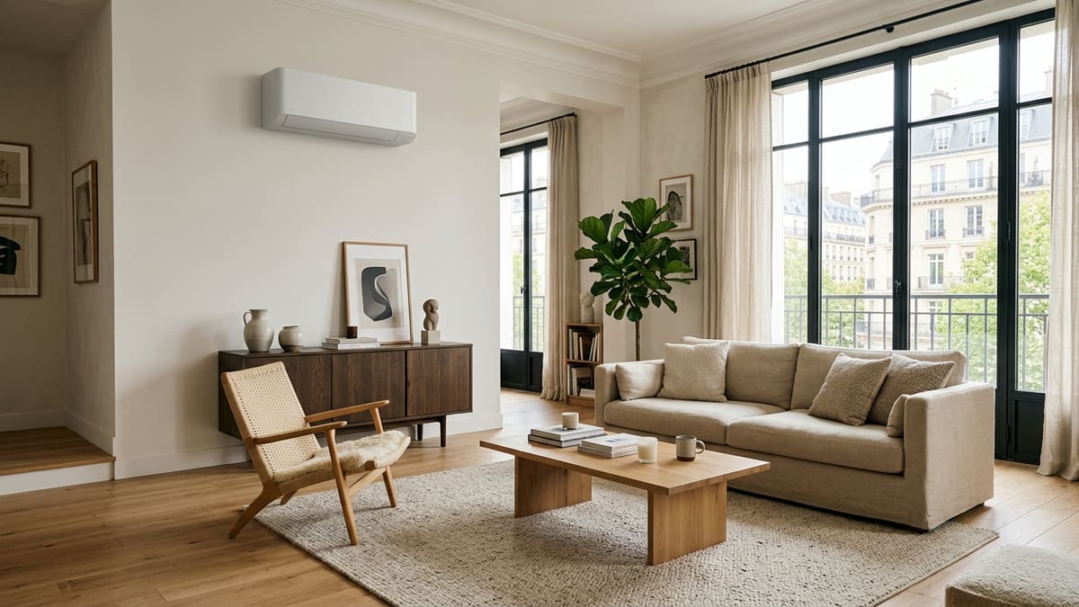 Comparatif pompe à chaleur air-air installée dans un salon moderne